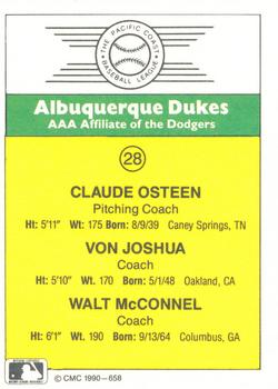 1990 CMC #658 Dukes Coaches (Claude Osteen / Von Joshua / Walt McConnell) Back