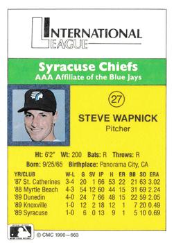 1990 CMC #663 Steve Wapnick Back