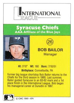 1990 CMC #674 Bob Bailor Back