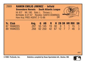 1990 CMC #697 Ramon Jimenez Back