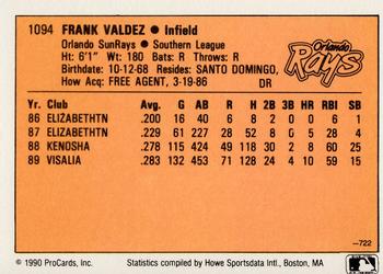 1990 CMC #722 Frank Valdez Back