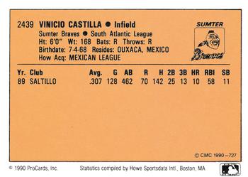 1990 CMC #727 Vinicio Castilla Back
