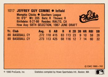 1990 CMC #743 Jeff Conine Back