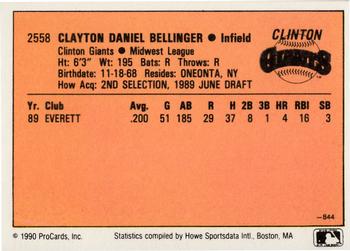 1990 CMC #844 Clay Bellinger Back