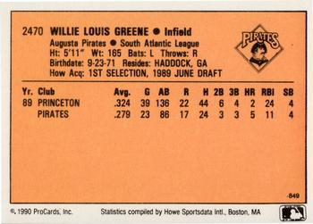 1990 CMC #849 Willie Greene Back