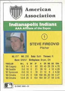 1990 CMC #51 Steve Fireovid Back
