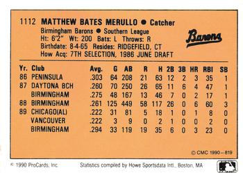 1990 CMC #819 Matt Merullo Back
