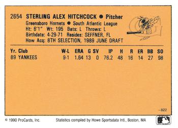 1990 CMC #822 Sterling Hitchcock Back