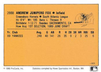 1990 CMC #825 Andy Fox Back
