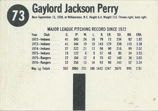 1977 Hostess Twinkies #73 Gaylord Perry Back
