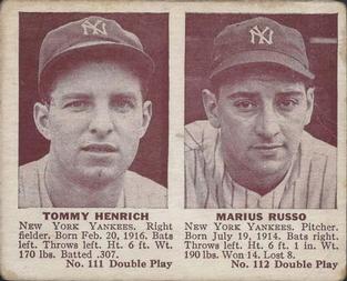 1941 Double Play (R330) #111-112 Tommy Henrich / Marius Russo Front