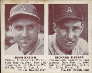 1941 Double Play (R330) #127-128 Johnny Babich / Richard Siebert Front