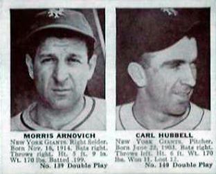 1941 Double Play (R330) #139-140 Morris Arnovich / Carl Hubbell Front