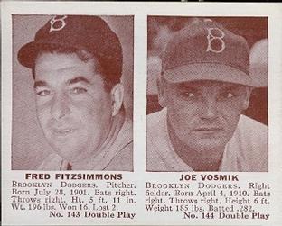 1941 Double Play (R330) #143-144 Fred Fitzsimmons / Joe Vosmik Front