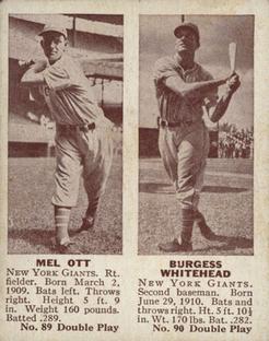 1941 Double Play (R330) #89-90 Mel Ott / Burgess Whitehead Front