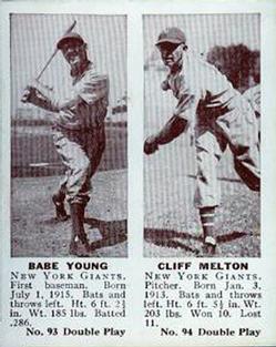 1941 Double Play (R330) #93-94 Babe Young / Cliff Melton Front