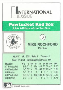 1990 CMC Pawtucket Red Sox #3 Mike Rochford Back