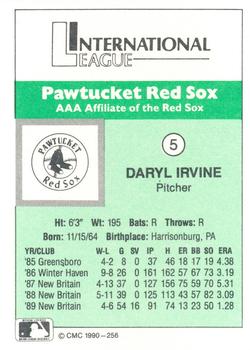 1990 CMC Pawtucket Red Sox #5 Daryl Irvine Back