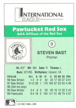 1990 CMC Pawtucket Red Sox #9 Steven Bast Back