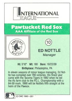 1990 CMC Pawtucket Red Sox #10 Ed Nottle Back