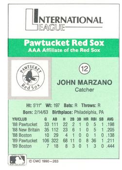 1990 CMC Pawtucket Red Sox #12 John Marzano Back