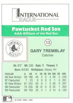1990 CMC Pawtucket Red Sox #13 Gary Tremblay Back