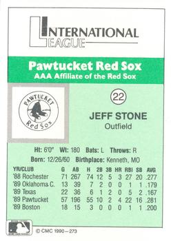 1990 CMC Pawtucket Red Sox #22 Jeff Stone Back