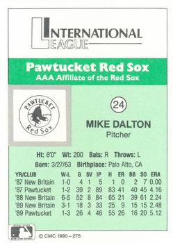 1990 CMC Pawtucket Red Sox #24 Mike Dalton Back