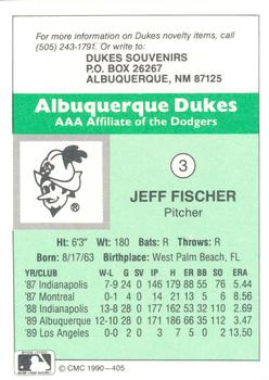 1990 CMC Albuquerque Dukes #3 Jeff Fischer Back