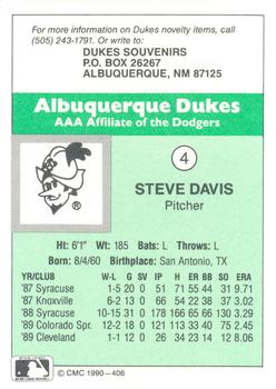 1990 CMC Albuquerque Dukes #4 Steve Davis Back