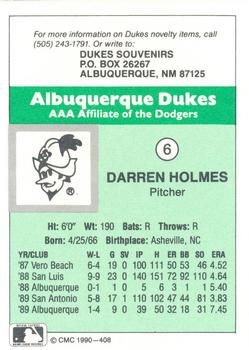 1990 CMC Albuquerque Dukes #6 Darren Holmes Back