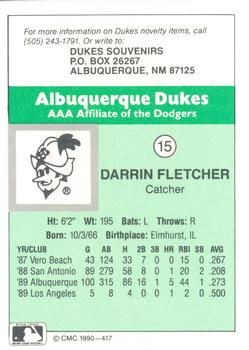 1990 CMC Albuquerque Dukes #15 Darrin Fletcher Back