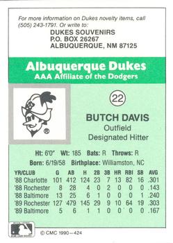 1990 CMC Albuquerque Dukes #22 Butch Davis Back