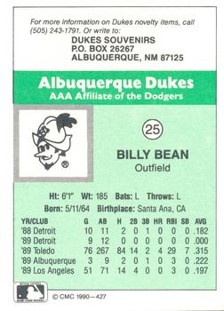 1990 CMC Albuquerque Dukes #25 Billy Bean Back