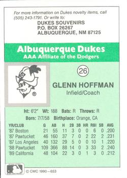 1990 CMC Albuquerque Dukes #26 Glenn Hoffman Back