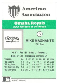 1990 CMC Omaha Royals #6 Mike Magnante Back