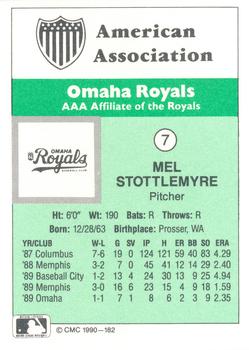 1990 CMC Omaha Royals #7 Mel Stottlemyre Back