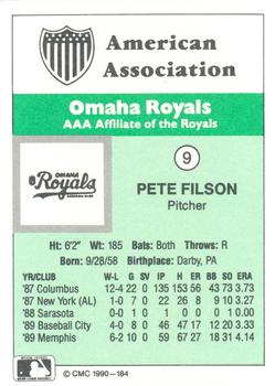 1990 CMC Omaha Royals #9 Pete Filson Back