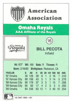 1990 CMC Omaha Royals #16 Bill Pecota Back