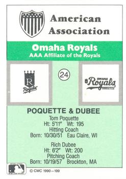1990 CMC Omaha Royals #24 Coaches (Tom Poquette / Rich Dubee) Back