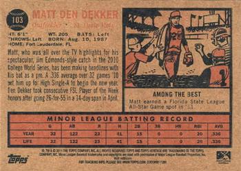 2011 Topps Heritage Minor League #103 Matt Den Dekker Back