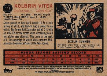 2011 Topps Heritage Minor League #147 Kolbrin Vitek Back