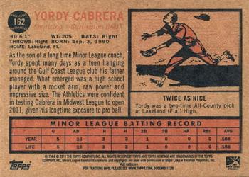 2011 Topps Heritage Minor League #162 Yordy Cabrera Back