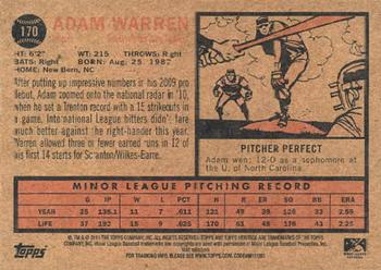 2011 Topps Heritage Minor League #170 Adam Warren Back