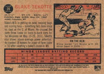 2011 Topps Heritage Minor League #20 Blake Tekotte Back