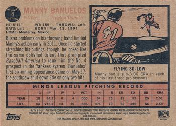 2011 Topps Heritage Minor League #4 Manny Banuelos Back