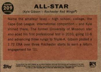2011 Topps Heritage Minor League #209 Kyle Gibson Back