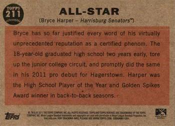 2011 Topps Heritage Minor League #211 Bryce Harper Back