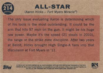 2011 Topps Heritage Minor League #214 Aaron Hicks Back