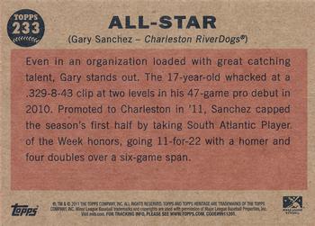2011 Topps Heritage Minor League #233 Gary Sanchez Back